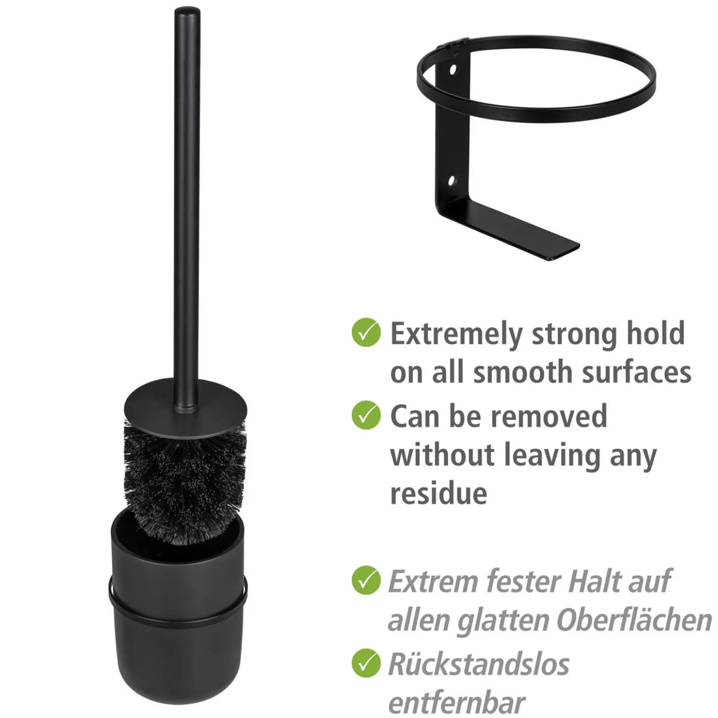 WENKO Turbo-Loc® WC-Garnitur Mod. Carpino Schwarz, Befestigen ohne Bohren