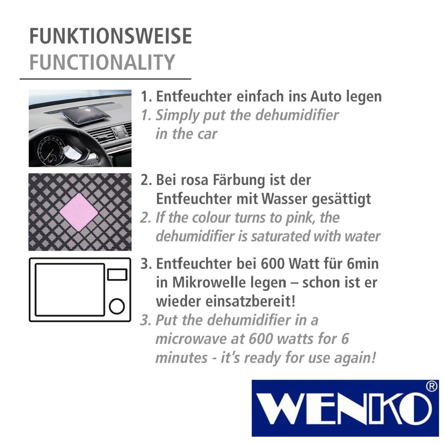 WENKO Universal-Entfeuchter 350g, 3er Set, mit Indikator