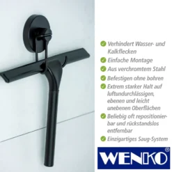 WENKO Vacuum-Loc® Duschabzieher, Badezimmerwischer, Befestigen ohne bohren