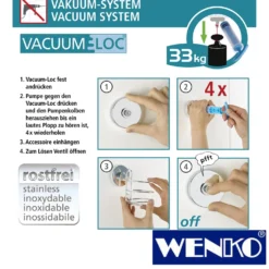 WENKO Vacuum-Loc® Duschabzieher, Badezimmerwischer, Befestigen ohne bohren