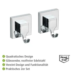 WENKO Vacuum-Loc® Wandhaken Mod. Quadro 2er Set,, Befestigen ohne Bohren