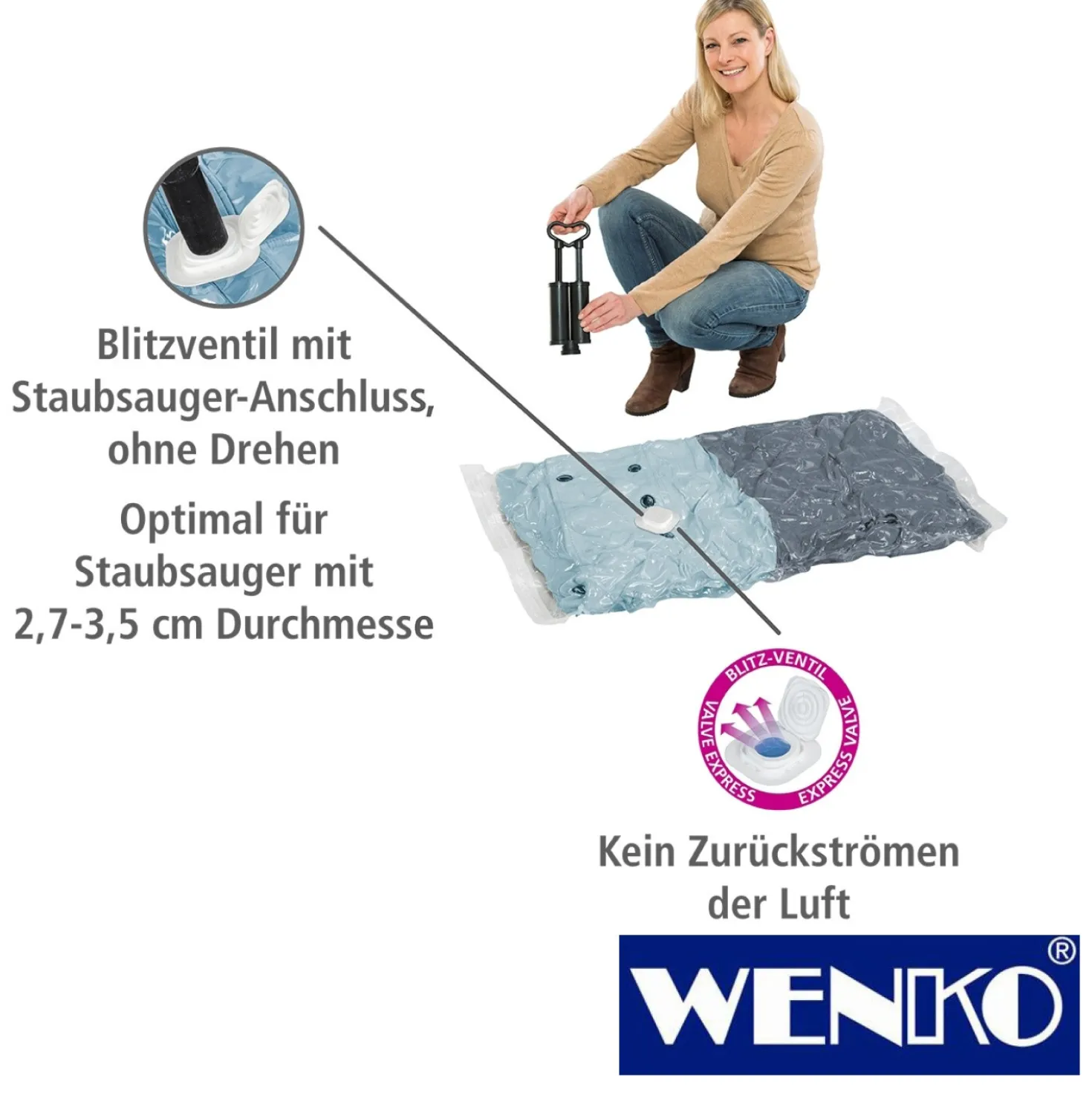 WENKO Vakuum Beutel Reise-Set 6-teilig, mit Pumpe