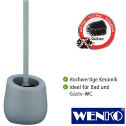 WENKO WC-Garnitur Badi Grau Keramik, mit Silikon-Bürstenkopf