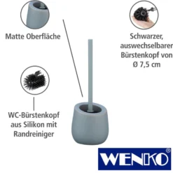 WENKO WC-Garnitur Badi Grau Keramik, mit Silikon-Bürstenkopf