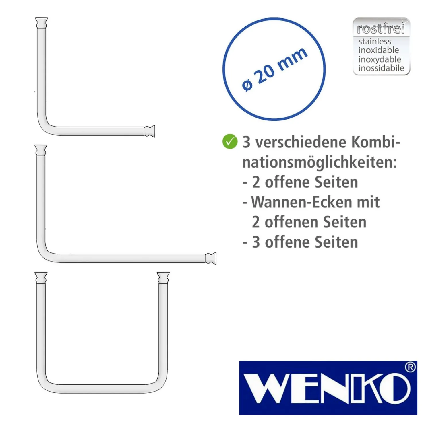 WENKO Winkelstange Universal Chrom, 20 mm