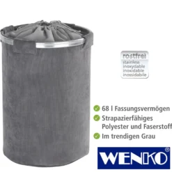 WENKO Wäschesammler Cordoba Grau, Wäschekorb, 68 l