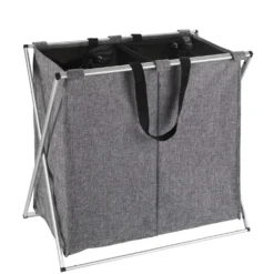 WENKO Wäschesammler Duo Grau meliert, Wäschekorb, 120 l