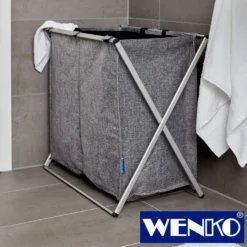 WENKO Wäschesammler Duo Grau meliert, Wäschekorb, 120 l