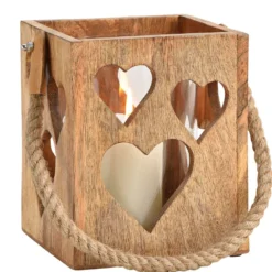 Windlicht "Herz" aus Glas und Mangoholz