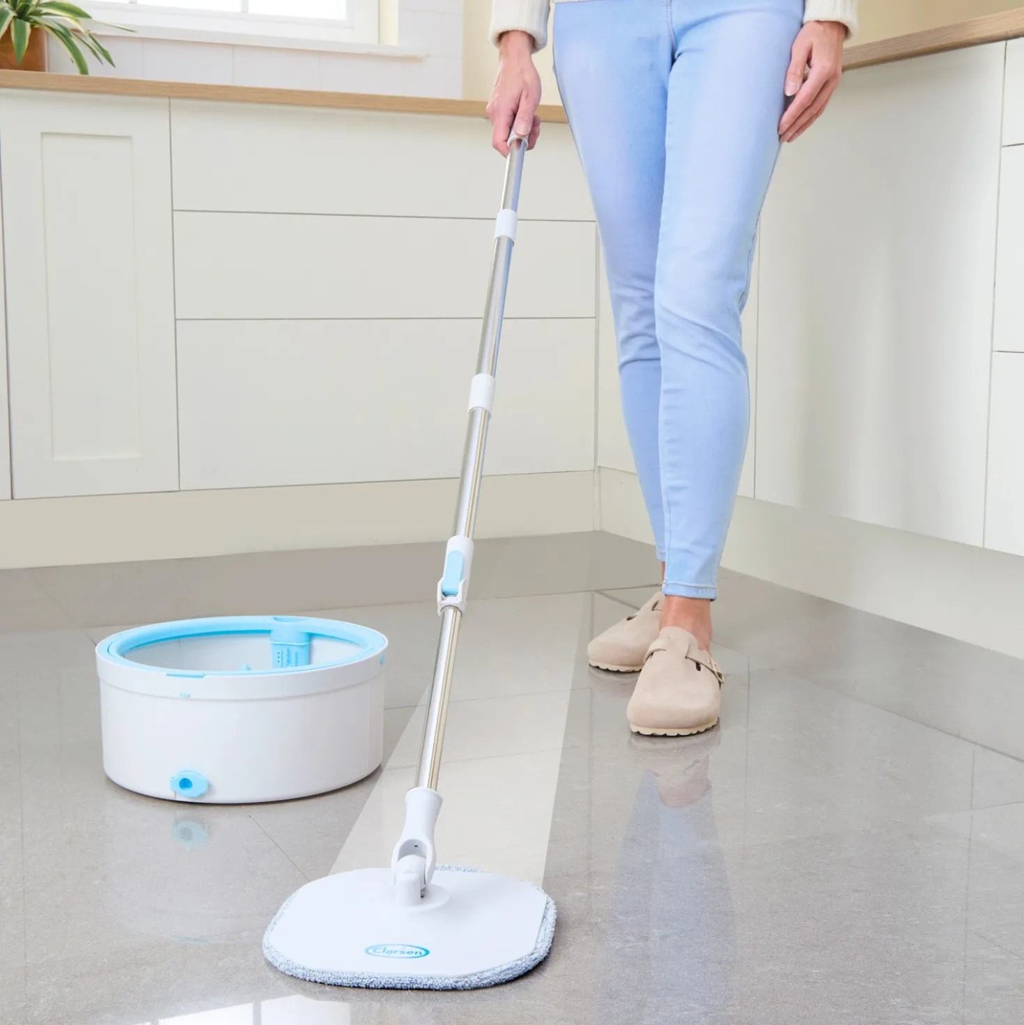 Wischmopp-System Spin-Mop mit Eimer und Frischwasser-System Clarsen