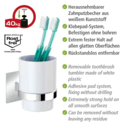 Zahnputzbecher „Quadro“, Turbo-Loc®, weiß satiniert WENKO