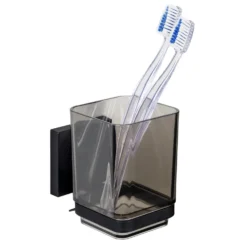 Zahnputzbecher „Quadro“, Vacuum-Loc®, schwarz WENKO