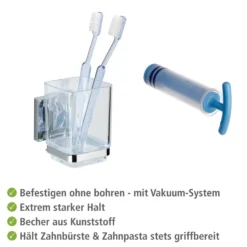 Zahnputzbecher „Quadro“, Vacuum-Loc®, Edelstahl WENKO