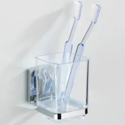 Zahnputzbecher „Quadro“, Vacuum-Loc®, Edelstahl WENKO